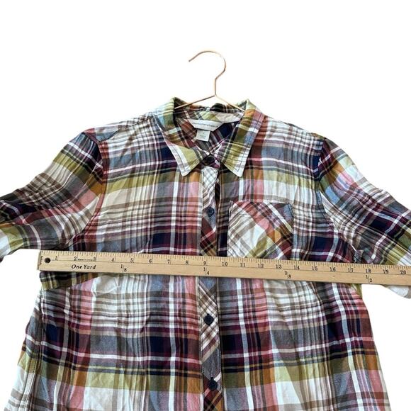 Christopher & Banks button up Plaid Multi Color blouse top size medium - Picture 6 of 7